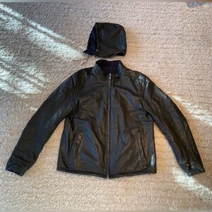 Men’s Reversible HUGO BOSS Lambskin Leather Jacket w/ Windbreaker w/ Hood